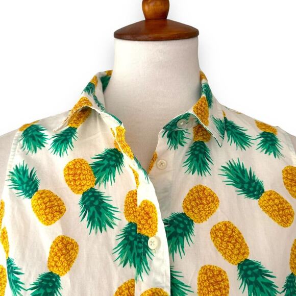 J. Crew White Pineapple Print Sleeveless Button Up Cropped Blouse Top Size M - Picture 8 of 9